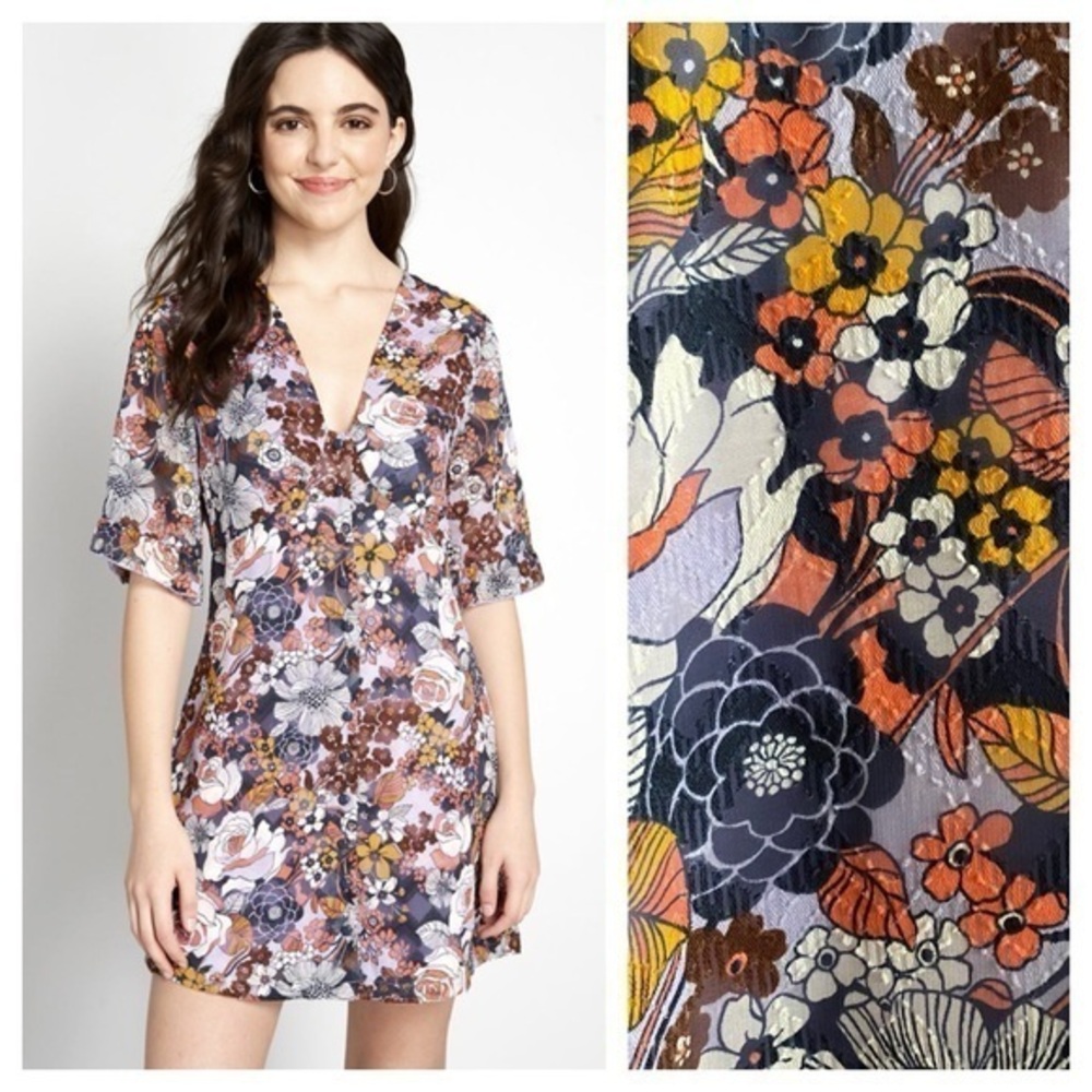 ModCloth Anthropologie Purple Retro Floral Print Mini Dress 6
